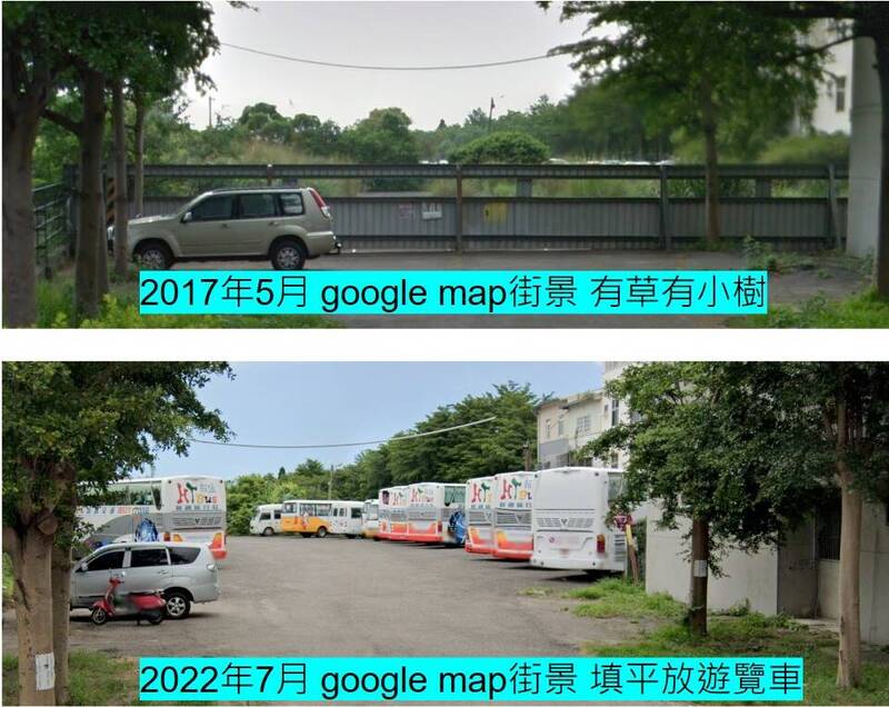 溫朗東PO出柯文哲農地停車場2017與2022年對比照。（圖擷自臉書）