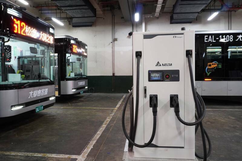 台北市松德調度站升級為全國首座室內型電動公車充電場站，並導入AI煙火偵測通報技術，透過科技偵測煙霧即時通報。（北市公運處提供）