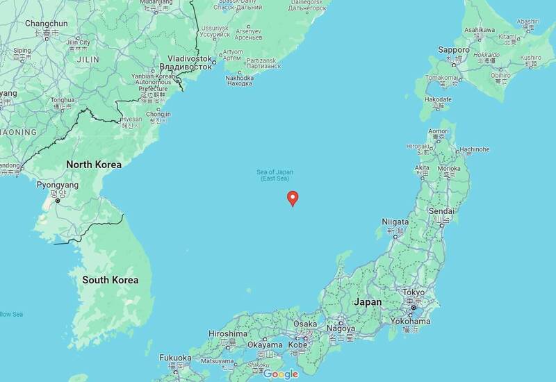 Google地图上将朝鲜半岛与日本之间的海域，同时标示「日本海」和「东海」。（取自Google Map）(photo:LTN)