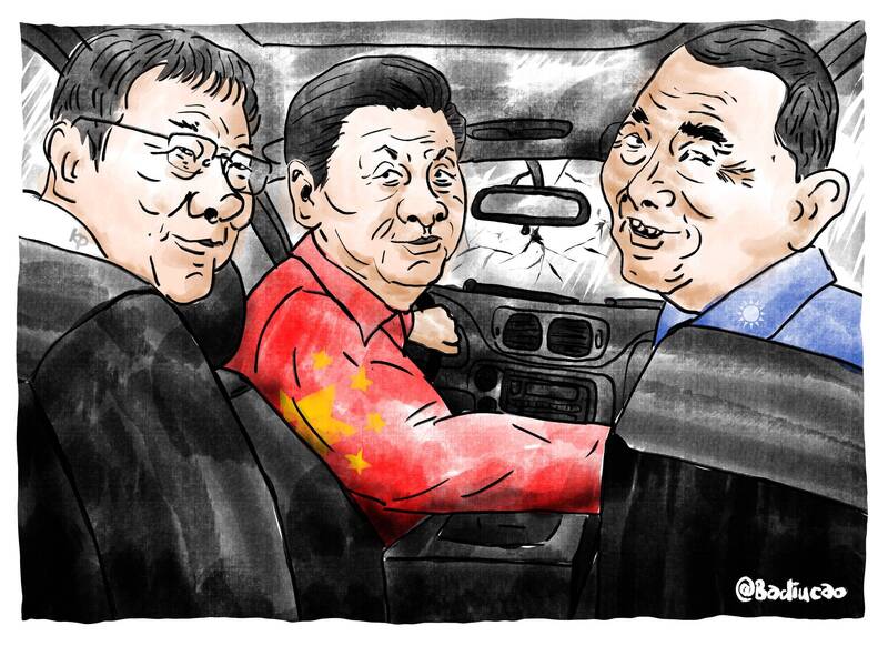 旅居澳洲的中国流亡艺术家巴丢草，效仿《在路上》的片中画面，绘制一幅名为「在倒车路上」的图画。（图撷取自@badiucao 社群平台「X」）(photo:LTN)