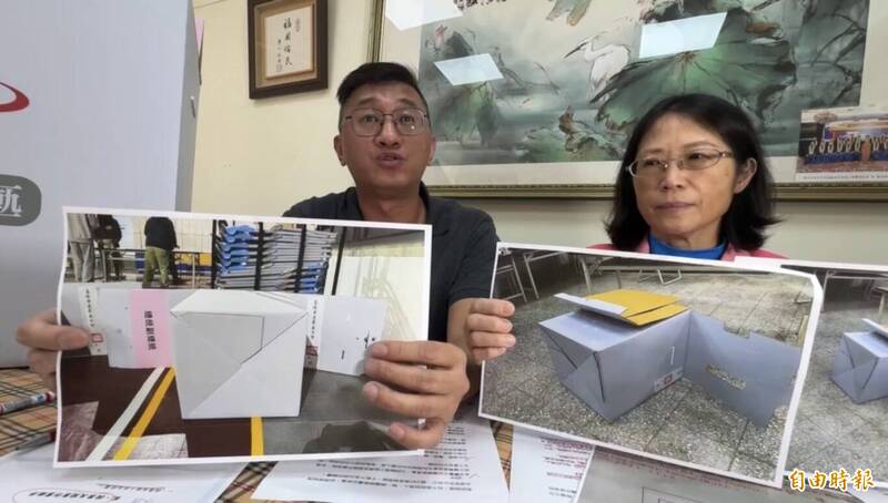 吕美铃（右）与林毓峯质疑基隆市选委会选务工作有瑕疵。（记者卢贤秀摄）(photo:LTN)