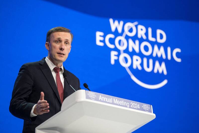 2024世界经济论坛（World Economic Forum）年会15至19日在达沃斯（Davos）举行。美国国家安全顾问苏利文（Jake Sullivan）于论坛发表谈话。（法新社）(photo:LTN)