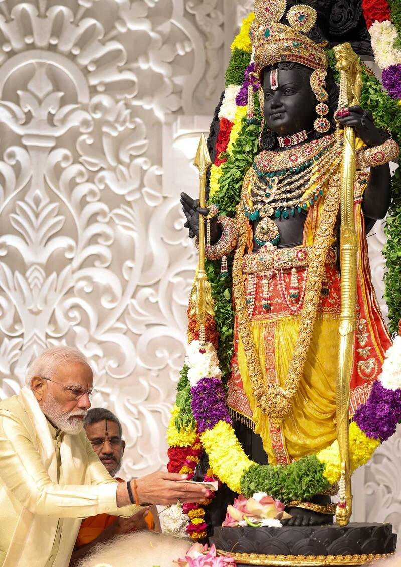 印度总理莫迪主持印度教罗摩神庙的神像开光典礼。（欧新社）(photo:LTN)