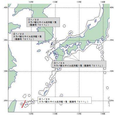 26日俄军军舰由北向南的路线经过台湾花莲外海。（图撷自日本防卫省统合幕僚监部）(photo:LTN)
