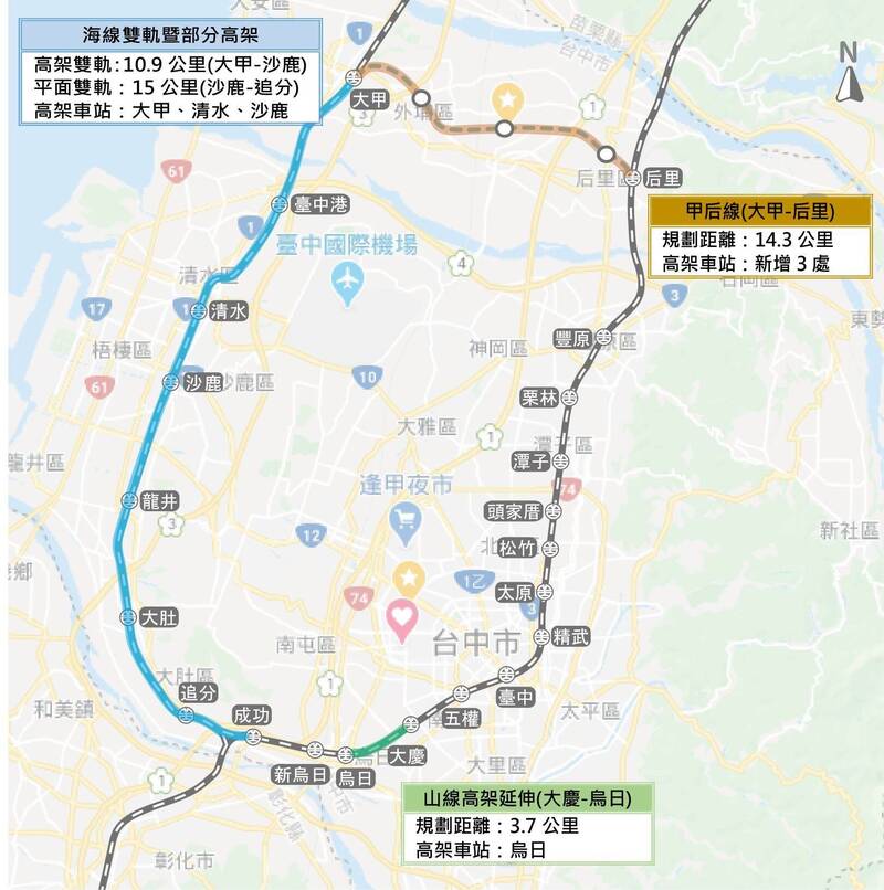 行政院核定「台中海線鐵路雙軌化」可行性研究。（市府提供）