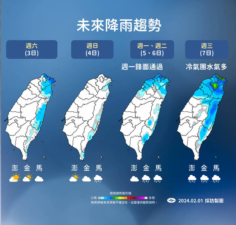 未來一週降雨趨勢圖。（圖：氣象署提供）