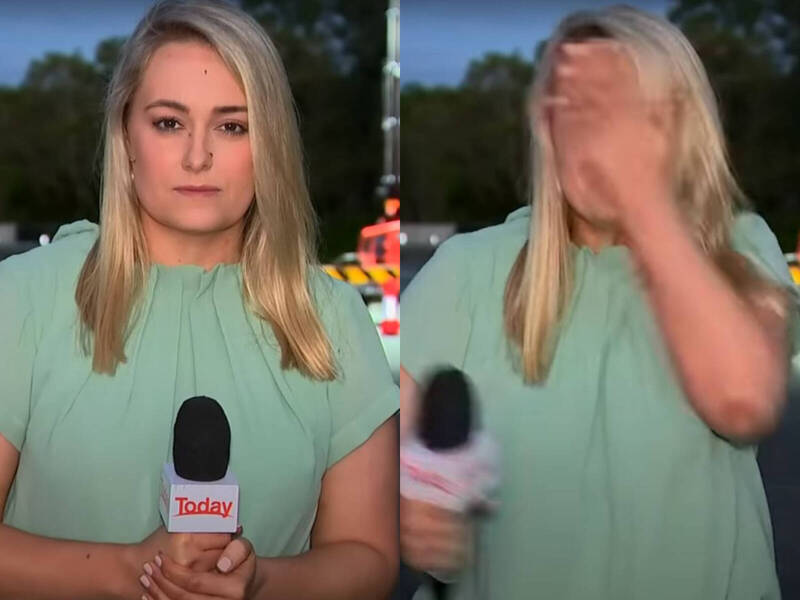 女记者克罗瑟斯在直播中试图赶走一只一直干扰她的蚊子，却意外地在镜头前赏了自己一记重重的巴掌。（图撷取自YouTube）(photo:LTN)
