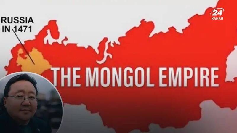 蒙古前總統額勒貝格道爾吉，用地圖幫俄羅斯總統普廷上歷史課，並暗示依據普廷的邏輯，蒙古國才真正擁有俄羅斯大部分領土。（取自社群平台X）