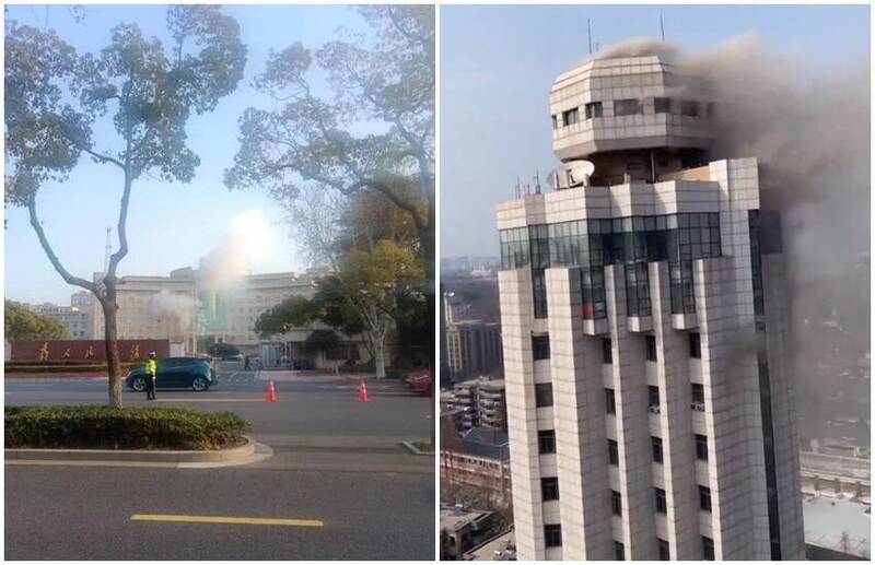 江苏省7日在一天之内有2个政府机关大楼发生事故，一处是江苏省张家港市政府大楼爆炸（左图），另一处是江苏省公安厅大楼发生大火（右图）。（图翻摄自李老师不是你老师X平台）(photo:LTN)