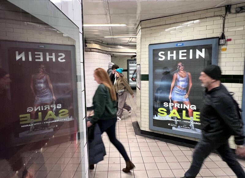 中国快时尚品牌「希音」在英国伦敦的广告看板。（路透）(photo:LTN)