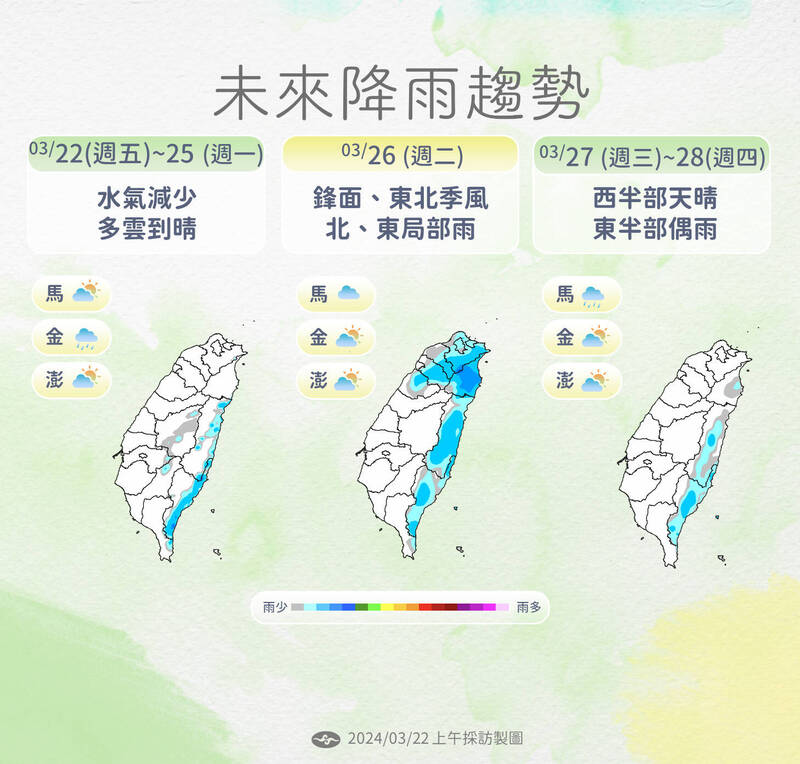 未來降雨趨勢。（氣象署提供）