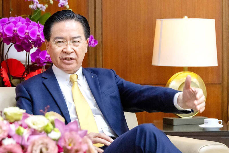 Minister of Foreign Affairs Joseph Wu gestures in an interview with the New York Times in Taipei on Thursday.
Photo courtesy of the Ministry of Foreign Affairs Minister of Foreign Affairs Joseph Wu gestures in an interview with the New York Times in Taipei on Thursday.
Photo courtesy of the Ministry of Foreign Affairs
