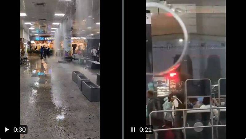 印度古瓦哈蒂机场因暴雨导致天花板塌陷，惊险画面曝光。（翻摄自X）(photo:LTN)