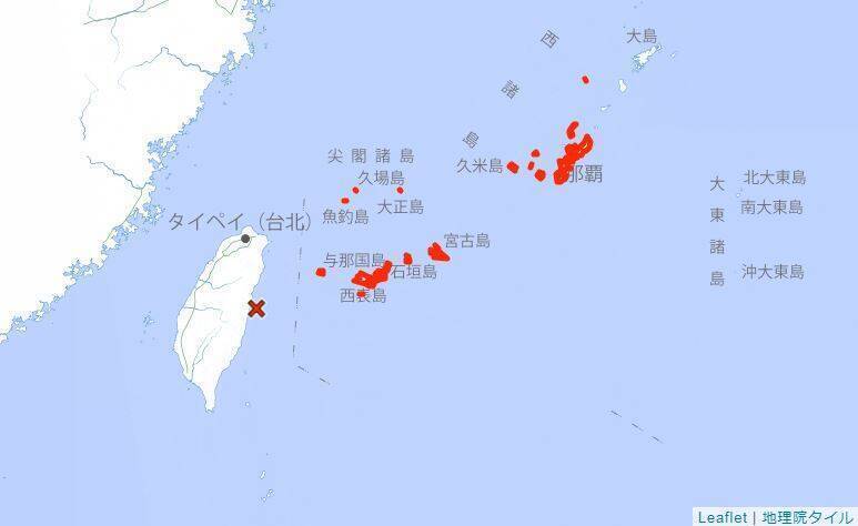 花蓮強震發生後，日本氣象廳針對沖繩縣發布海嘯警報。（圖擷取自日本氣象廳）