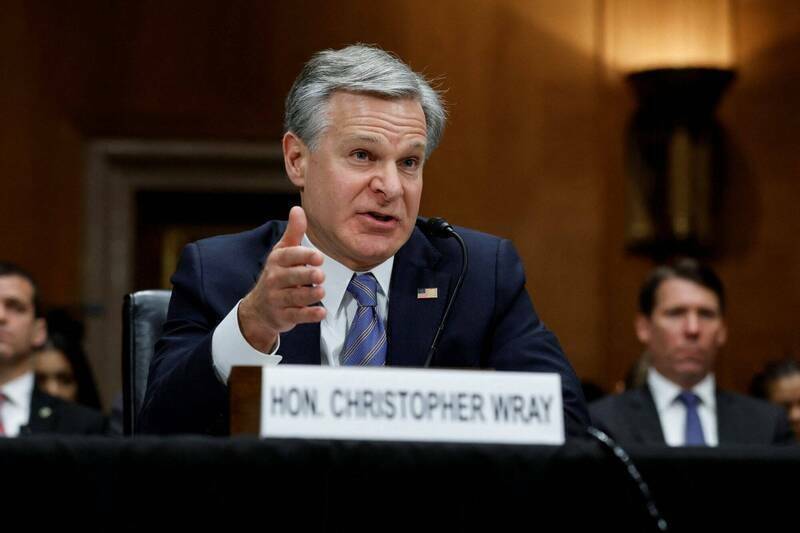 美国FBI局长雷伊（Christopher Wray）指出，中国是我们这一代的「决定性威胁」。（路透）(photo:LTN)
