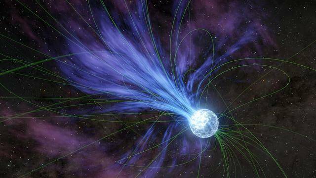 磁星与其电磁辐射波束模拟图。（取自美国航太总署网站，NASA/JPL-Caltech）(photo:LTN)