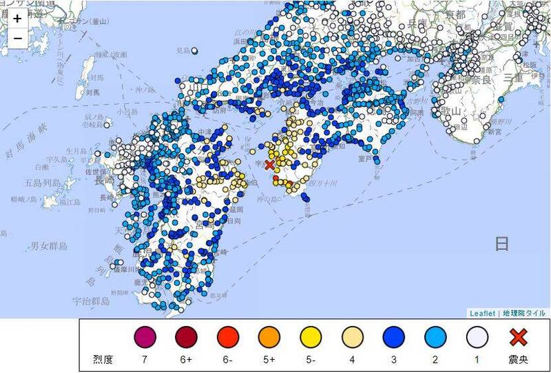 日本四國地區規模6.4地震 愛媛縣與高知縣震度6弱