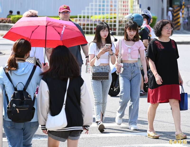 今各地晴時多雲、白天熱如盛夏，局部地區有36度左右高溫，應注意防曬、防中暑。（資料照）