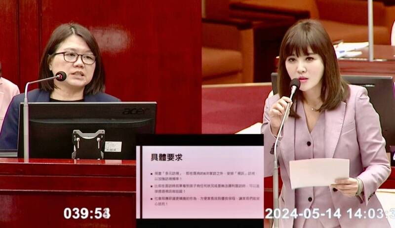 因應剴剴案，台北市議員王欣儀（右）建議社會局增加視訊訪視方式，應對無法直接面訪情況。（王欣儀研究室提供）