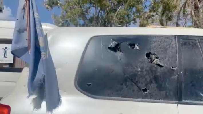 联合国车辆在拉法遭到枪击。（图撷自X）(photo:LTN)