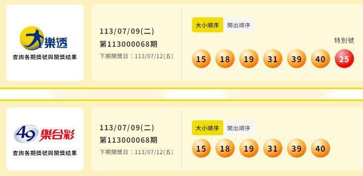 大樂透、49樂合彩中獎號碼。（擷取自台灣彩券）

