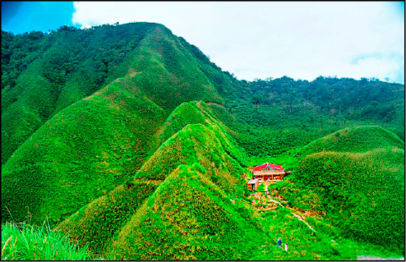 宜蘭聖母山莊步道因「抹茶山」爆紅，林保署在登山口處設置一組紅外線人流計數器。（林保署提供）