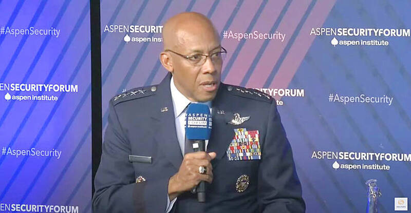 
US Joint Chiefs of Staff Chairman General Charles Q. Brown speaks at the Aspen Security Forum in Colorado on Saturday.
Photo: Screen grab from YouTube