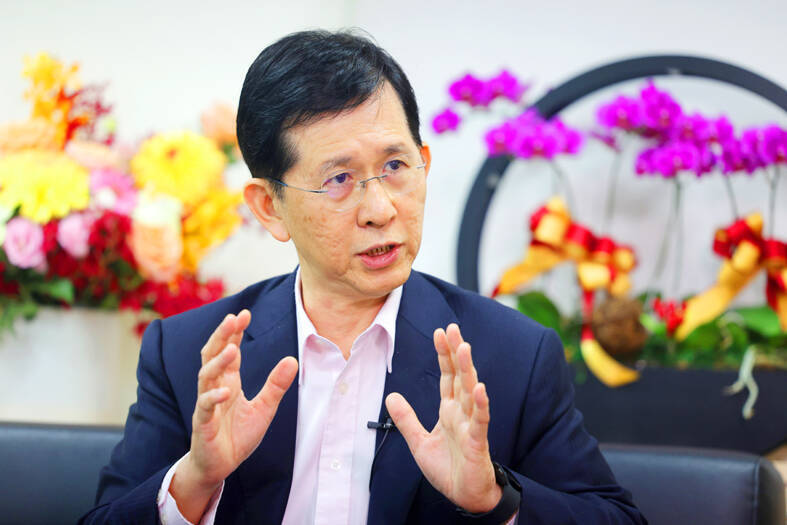 Minister of Digital Affairs Huang Yen-nun speaks during an interview in his office in Taipei on May 22.
Photo: CNA