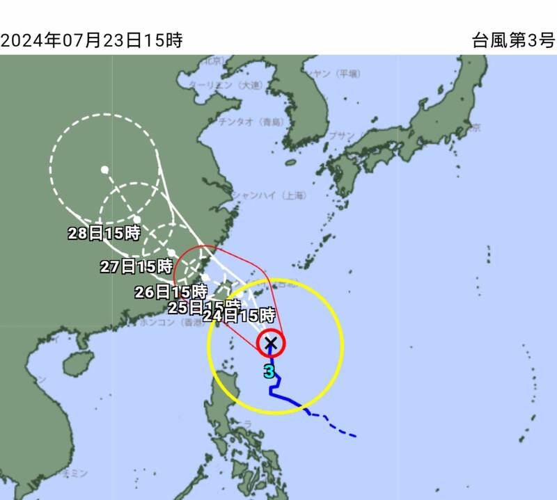 中颱「凱米」不只持續逼近台灣,與台灣相近的日本沖繩縣更是首當其衝,日本2大航空已宣布取消56航班。(圖擷取自日本氣象廳) 中颱「凱米」不只持續逼近台灣,與台灣相近的日本沖繩縣更是首當其衝,日本2大航空已宣布取消56航班。(圖擷取自日本氣象廳)