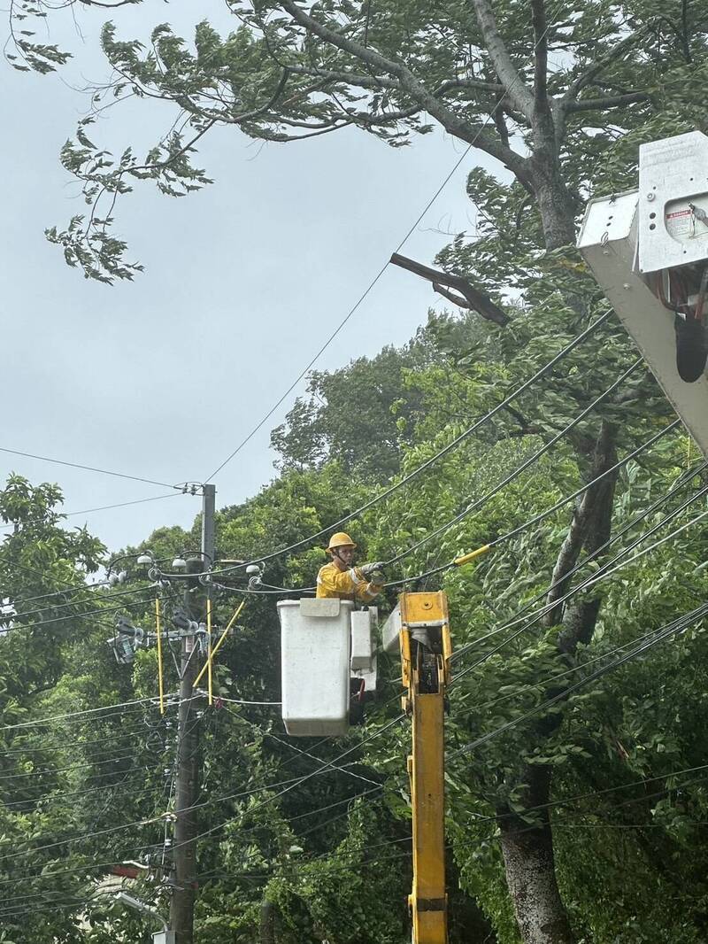 台中海線下午掀10級強風，還有千餘戶停電中，台電急搶修。（圖：台電台中區處提供）