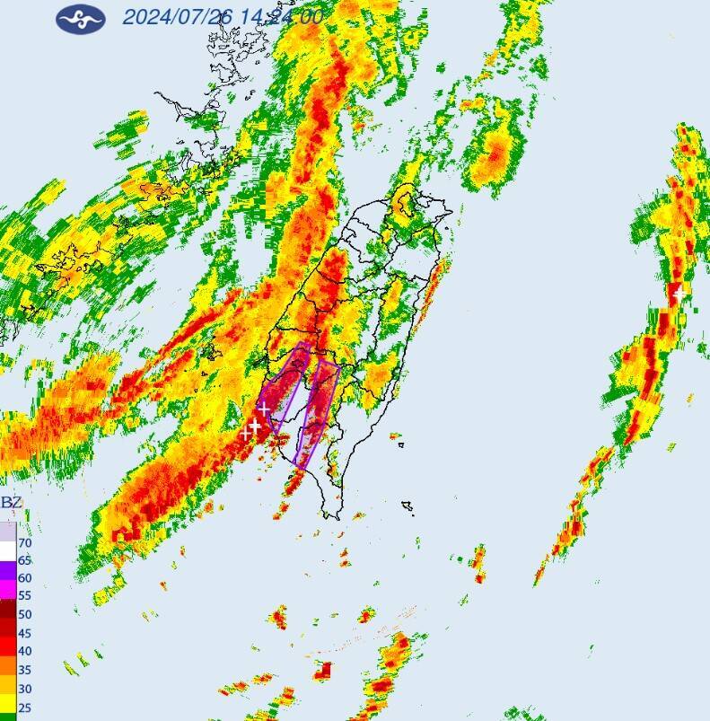 氣象署下午發布大雷雨即時訊息。（圖擷取自中央氣象署）