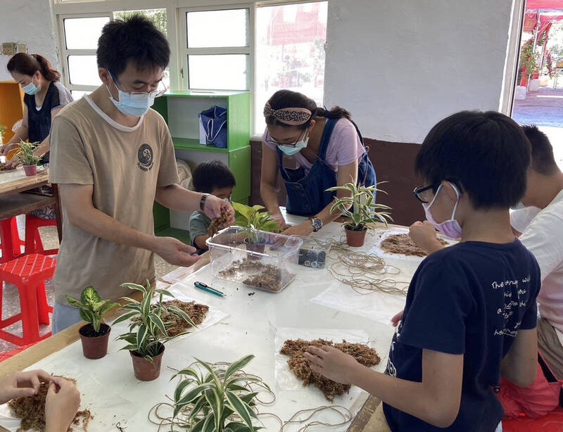 紫東社區水苔球DIY體驗。（新北農業局提供）