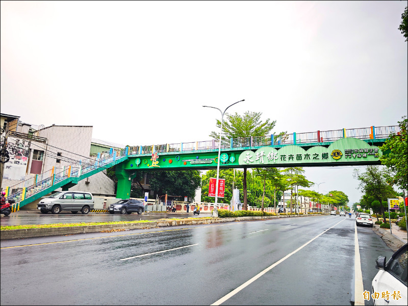 彰化縣永靖鄉有意在永靖國小前新建通學步道，但要拆地標「彩繪陸橋」，遭代表會抵制，並要求規劃保留。（記者陳冠備攝）