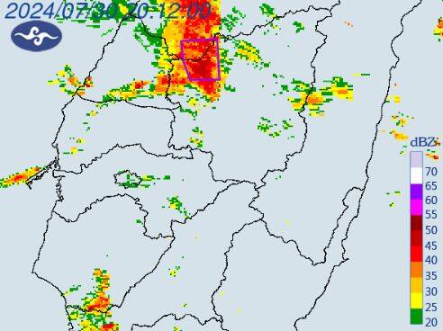 「台中市、南投縣」大雷雨示警即時訊息，持續時間到晚上9點15分。（擷取自中央氣象署官網）