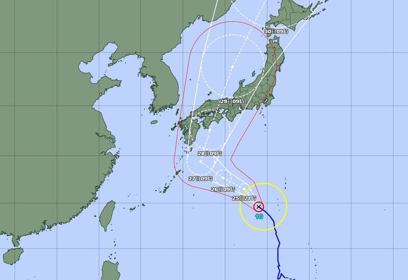 珊珊颱風持續發展，預估將在威力達顛峰時侵日，可能橫掃全日本。（圖擷自日本氣象廳）