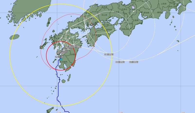 預測圖顯示珊珊移動速度相當緩慢。（圖擷自日本氣象廳）