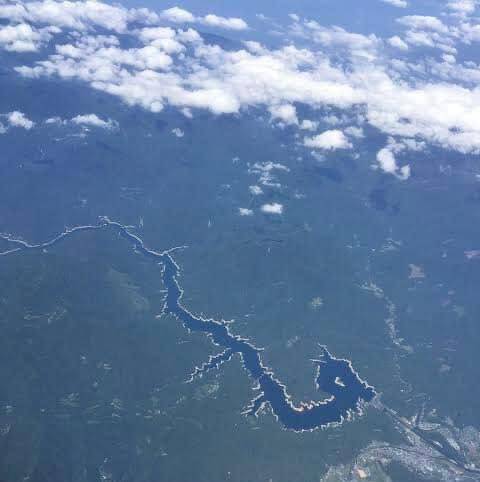 近期日本網上瘋傳，先前有日本旅客在搭機期間經過高知縣時，從窗戶往下一看，看到地面上竟有一隻栩栩如生的「龍神」。（圖擷取自@g9xOvRhkLbyeiwt 社群平台「X」）