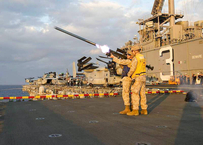 US military service members fire a Stinger missile on a warship during a training exercise in an undated photograph.
Photo courtesy of the US Navy