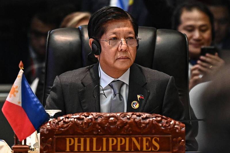 菲律賓總統小馬可仕（Ferdinand Marcos Jr.）10日在寮國首都永珍出席東協峰會。（法新社）