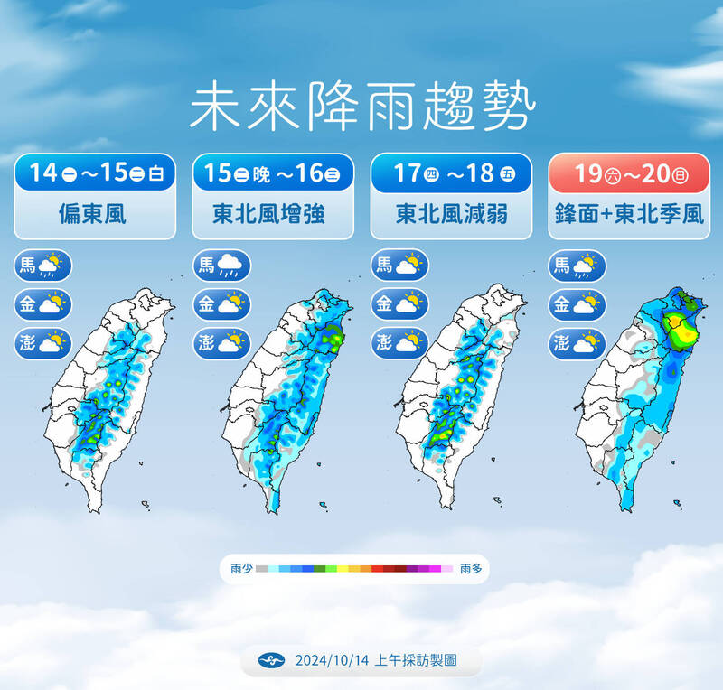 未來降雨趨勢。（中央氣象署提供）