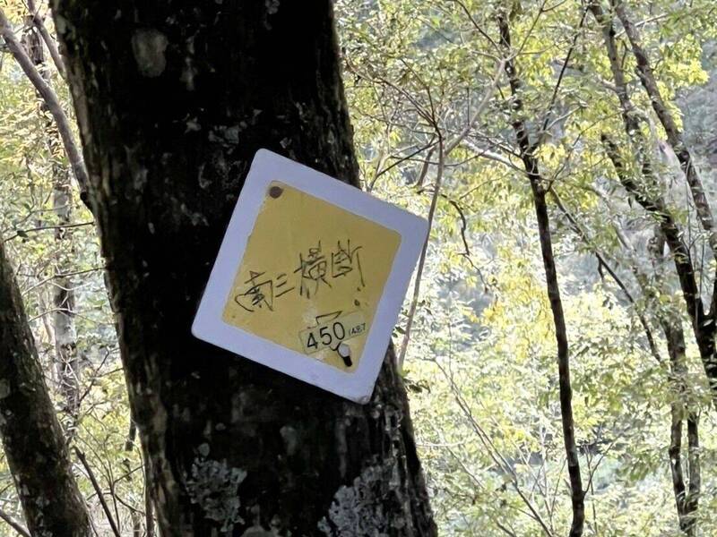 南三段縱走女山友墜落200公尺溪谷，南投縣消防局獲報，僅知地點在南三段「450」標牌處。（記者劉濱銓翻攝）