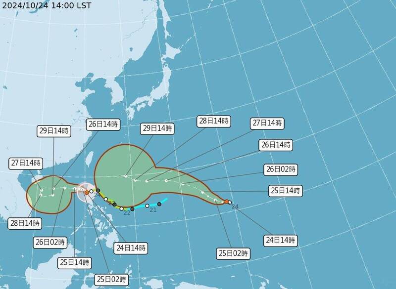 颱風路徑潛勢預報。（中央氣象署提供）