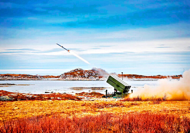 
A National Advanced Surface-to-Air Missile System fires a missile in an undated photograph.
Photo: Screen grab from Kongsberg Defence and Aerospace’s Web site