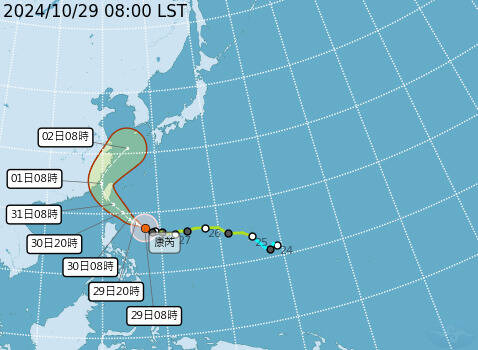 康芮颱風路徑潛勢預報。（圖由中央氣象署提供）