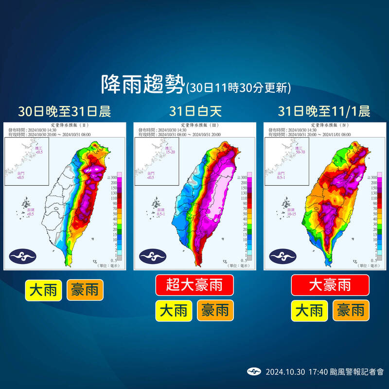 降雨趨勢。（中央氣象署提供）