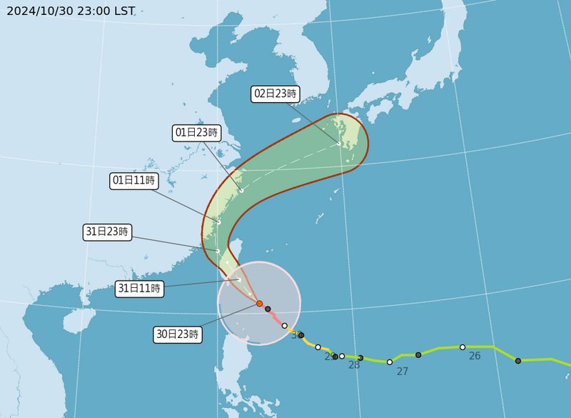 强台康芮路径图。（撷取自中央气象局网站）