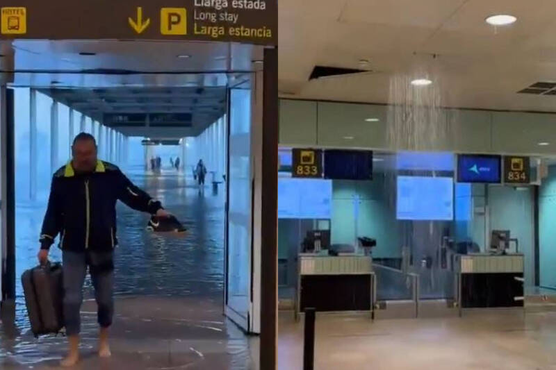 雨下不停！ 西班牙機場大淹水 旅客光腳涉水、70航班被迫停飛