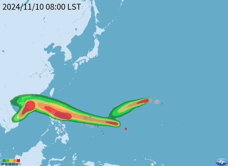 台灣南方熱帶洋面10日有3個颱風、1個熱帶性低氣壓（TD29）。（圖取自中央氣象署）