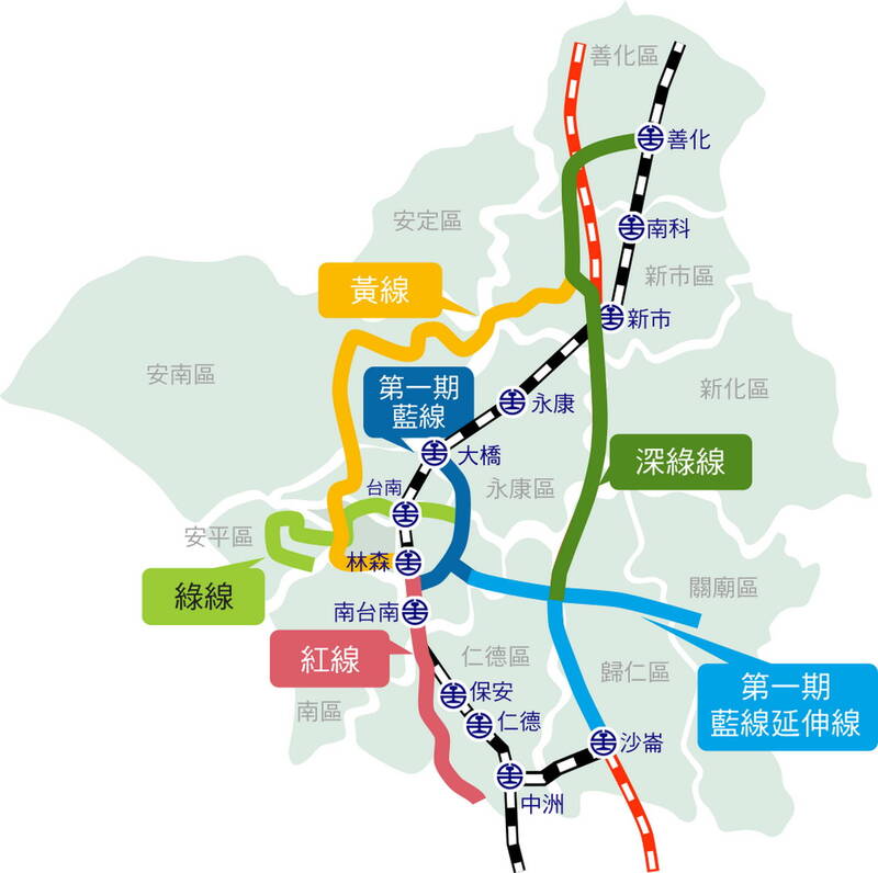 台南市捷運優先路網路線示意圖。（圖由南市交通局提供）