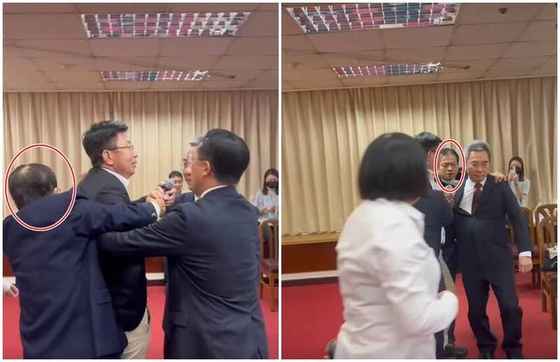 綠委郭國文今曝光藍委賴士葆拉扯官員的影片。（圖翻攝自郭國文臉書）